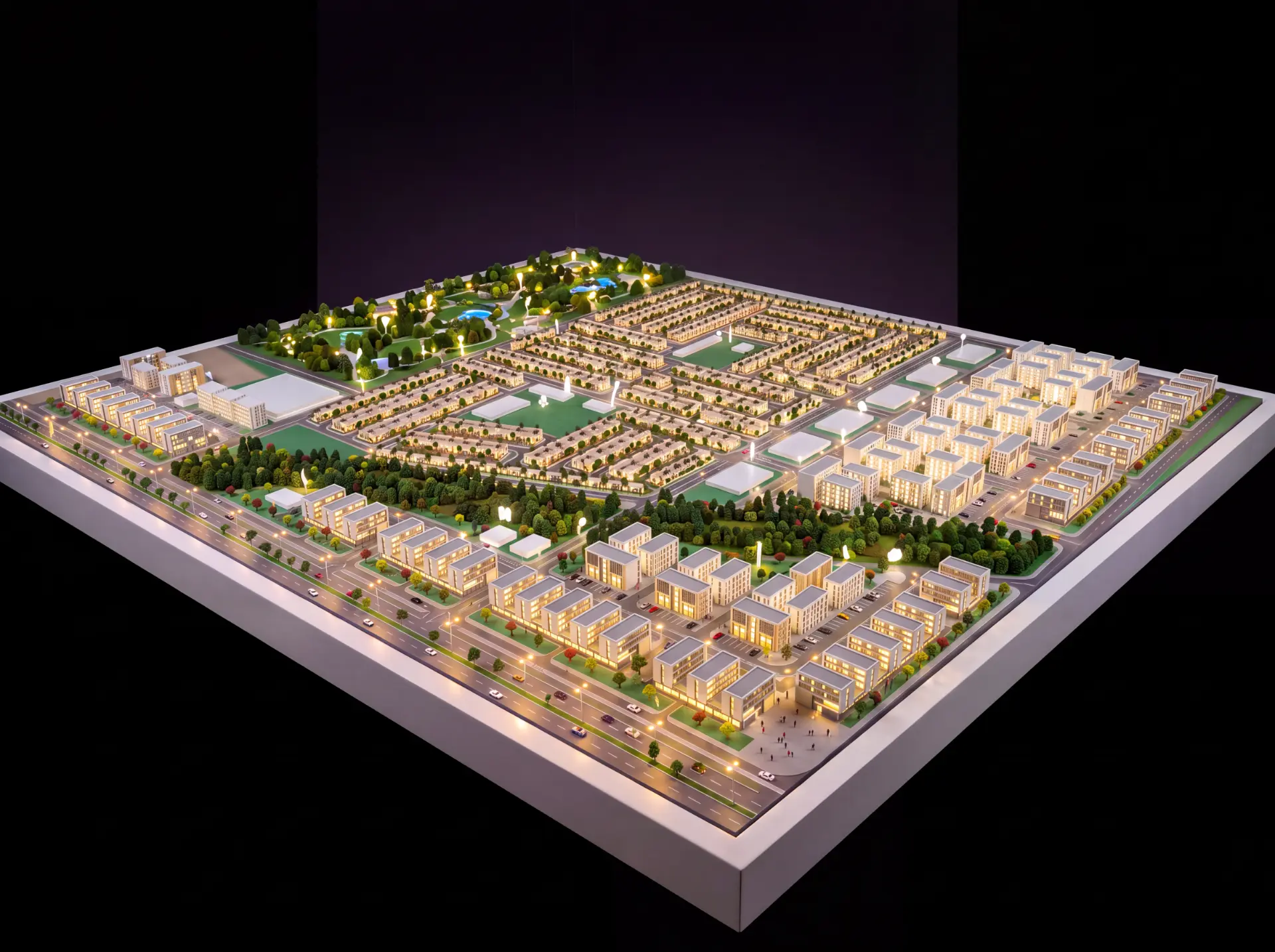 Large illuminated residential community masterplan scale model